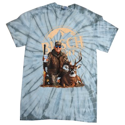 Retro Trump Hunting Deer Funny Drinking Beer Hunting On Back Tie-Dye T-Shirt