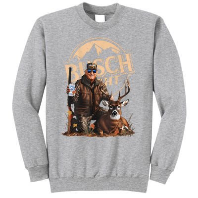 Retro Trump Hunting Deer Funny Drinking Beer Hunting On Back Tall Sweatshirt