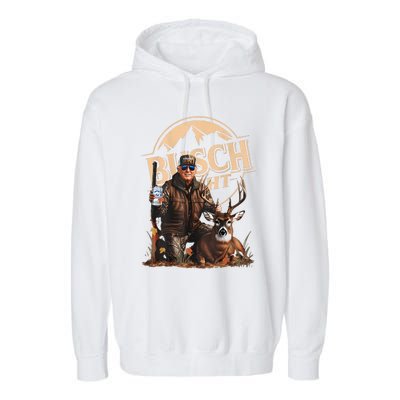 Retro Trump Hunting Deer Funny Drinking Beer Hunting On Back Garment-Dyed Fleece Hoodie