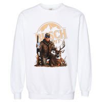 Retro Trump Hunting Deer Funny Drinking Beer Hunting On Back Garment-Dyed Sweatshirt