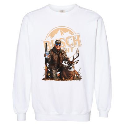 Retro Trump Hunting Deer Funny Drinking Beer Hunting On Back Garment-Dyed Sweatshirt