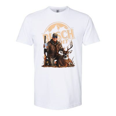 Retro Trump Hunting Deer Funny Drinking Beer Hunting On Back Softstyle CVC T-Shirt