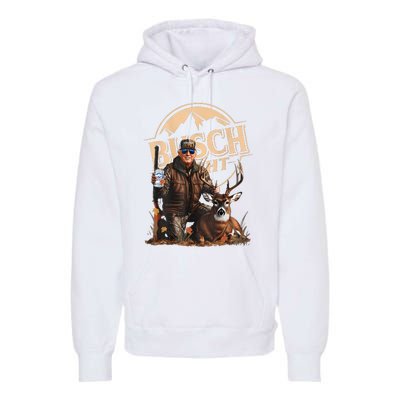 Retro Trump Hunting Deer Funny Drinking Beer Hunting On Back Premium Hoodie