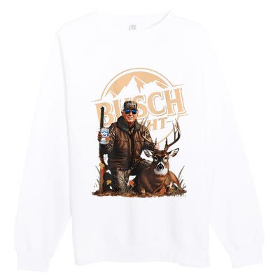 Retro Trump Hunting Deer Funny Drinking Beer Hunting On Back Premium Crewneck Sweatshirt