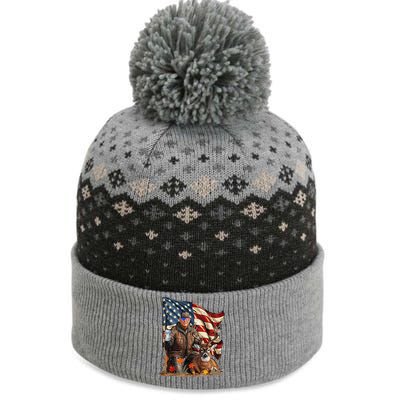 Retro Trump Hunting Deer Funny Beer Drinking Beer Hunting Gift The Baniff Cuffed Pom Beanie