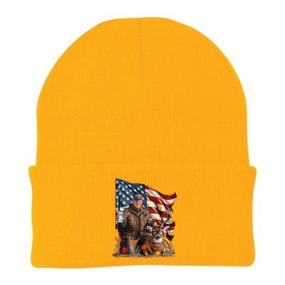 Retro Trump Hunting Deer Funny Beer Drinking Beer Hunting Gift Knit Cap Winter Beanie