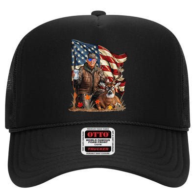 Retro Trump Hunting Deer Funny Beer Drinking Beer Hunting Gift High Crown Mesh Back Trucker Hat