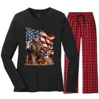 Retro Trump Hunting Deer Funny Beer Drinking Beer Hunting Gift Women's Long Sleeve Flannel Pajama Set 