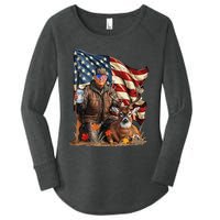 Retro Trump Hunting Deer Funny Beer Drinking Beer Hunting Gift Women's Perfect Tri Tunic Long Sleeve Shirt