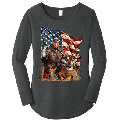 Retro Trump Hunting Deer Funny Beer Drinking Beer Hunting Gift Women's Perfect Tri Tunic Long Sleeve Shirt