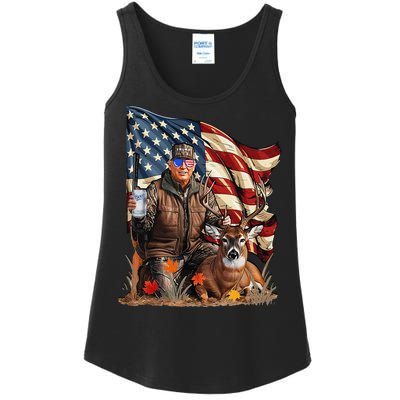 Retro Trump Hunting Deer Funny Beer Drinking Beer Hunting Gift Ladies Essential Tank