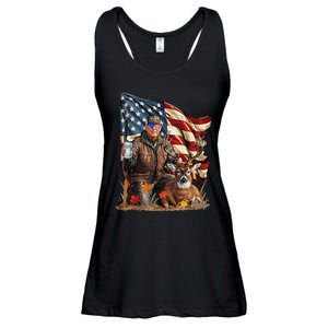 Retro Trump Hunting Deer Funny Beer Drinking Beer Hunting Gift Ladies Essential Flowy Tank