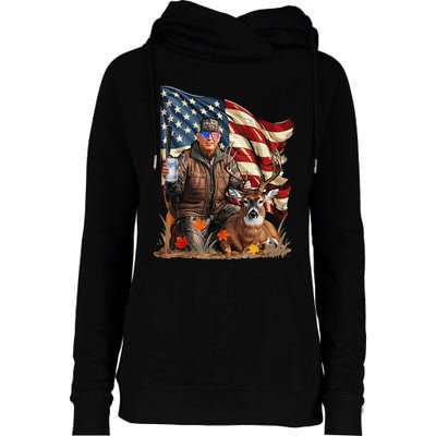 Retro Trump Hunting Deer Funny Beer Drinking Beer Hunting Gift Womens Funnel Neck Pullover Hood