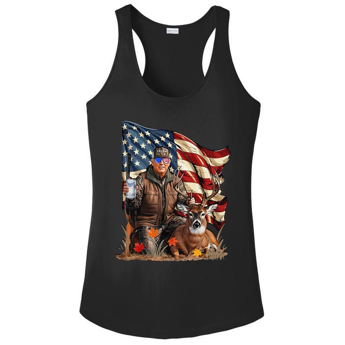 Retro Trump Hunting Deer Funny Beer Drinking Beer Hunting Gift Ladies PosiCharge Competitor Racerback Tank