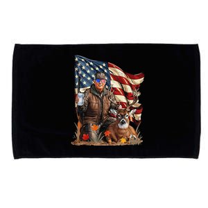 Retro Trump Hunting Deer Funny Beer Drinking Beer Hunting Gift Microfiber Hand Towel