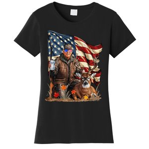 Retro Trump Hunting Deer Funny Beer Drinking Beer Hunting Gift Women's T-Shirt