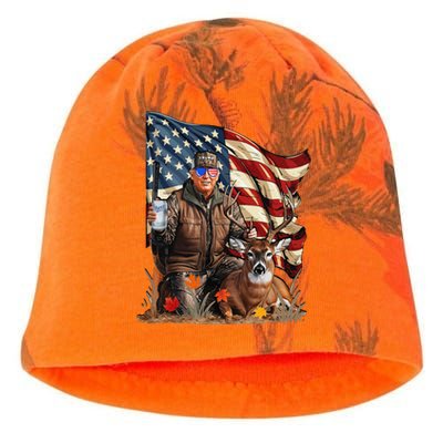 Retro Trump Hunting Deer Funny Beer Drinking Beer Hunting Gift Kati - Camo Knit Beanie