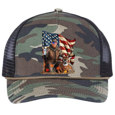 Retro Trump Hunting Deer Funny Beer Drinking Beer Hunting Gift Retro Rope Trucker Hat Cap