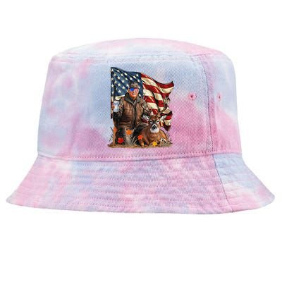 Retro Trump Hunting Deer Funny Beer Drinking Beer Hunting Gift Tie-Dyed Bucket Hat