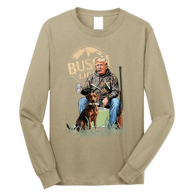 Retro Trump Hunting Deer Funny Beer Drinking Hunting Gift Long Sleeve Shirt