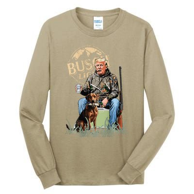 Retro Trump Hunting Deer Funny Beer Drinking Hunting Gift Tall Long Sleeve T-Shirt