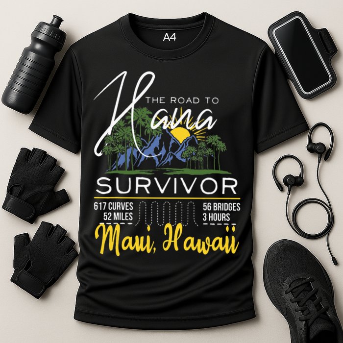 Road To Hana Survivor Curvy Palm Maui Hawaii Lover Cooling Performance Crew T-Shirt