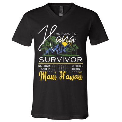 Road To Hana Survivor Curvy Palm Maui Hawaii Lover V-Neck T-Shirt