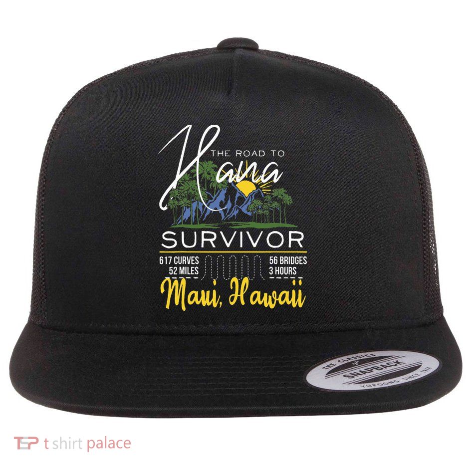 Road To Hana Survivor Curvy Palm Maui Hawaii Lover Flatbill Hat