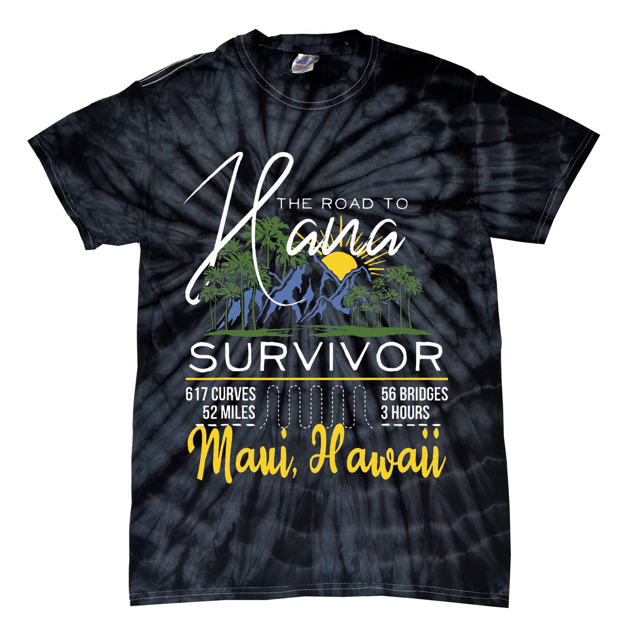 Road To Hana Survivor Curvy Palm Maui Hawaii Lover Tie-Dye T-Shirt