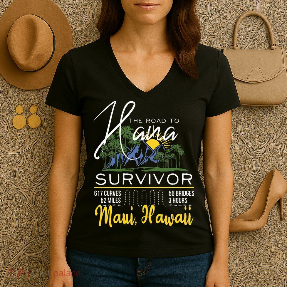 Road To Hana Survivor Curvy Palm Maui Hawaii Lover Women's V-Neck T-Shirt