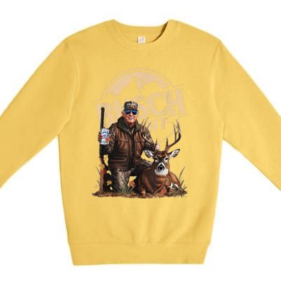 Retro Trump Hunting Deer Funny Beer Drinking Beer Hunting Premium Crewneck Sweatshirt