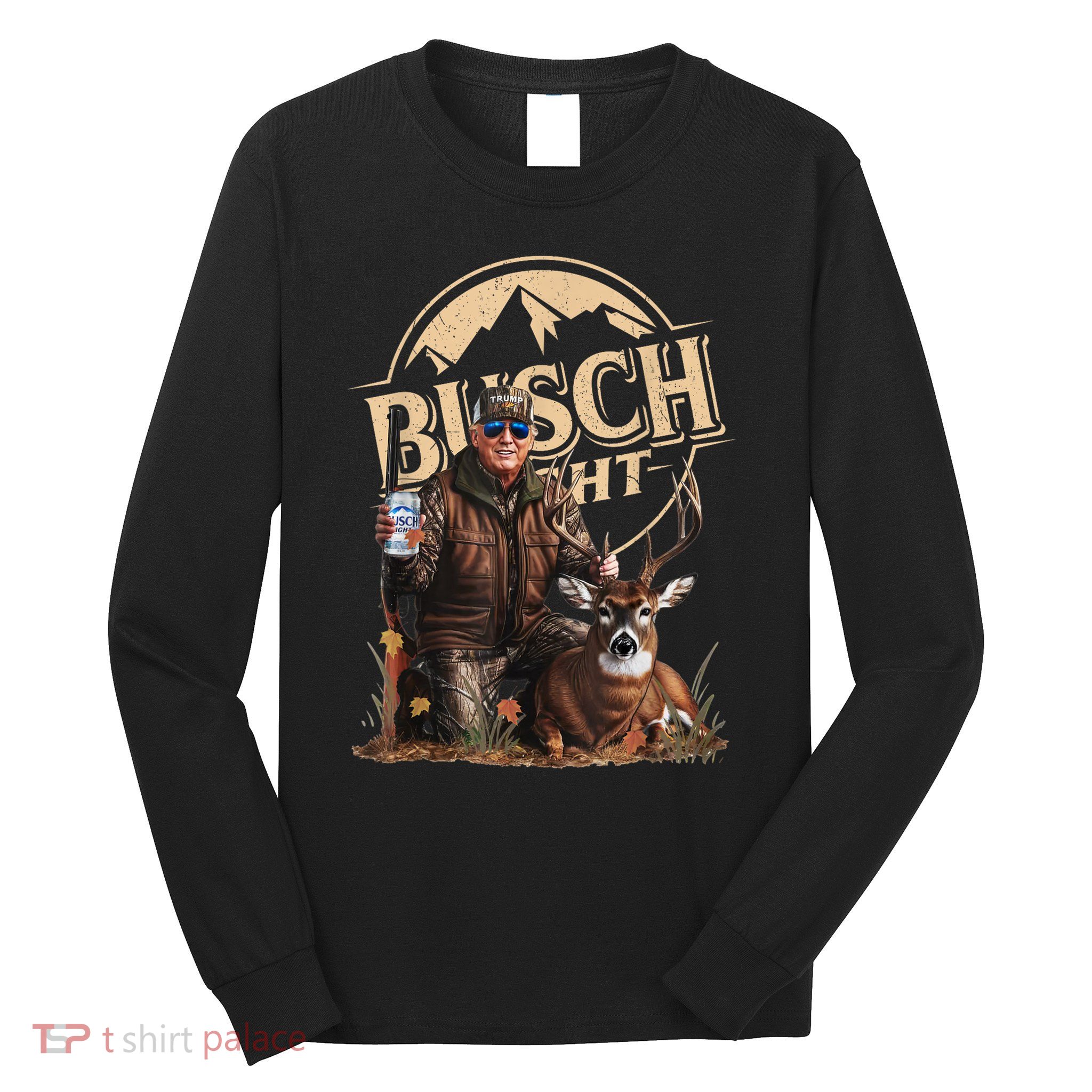 Retro Trump Hunting Deer Funny Beer Drinking Beer Hunting Long Sleeve Shirt