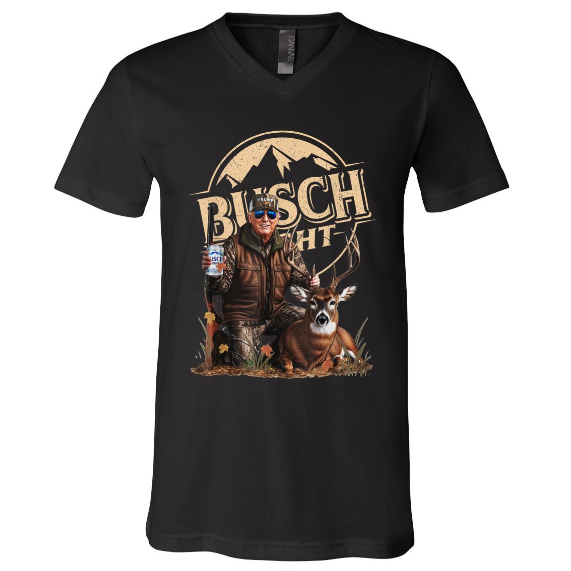Retro Trump Hunting Deer Funny Beer Drinking Beer Hunting V-Neck T-Shirt