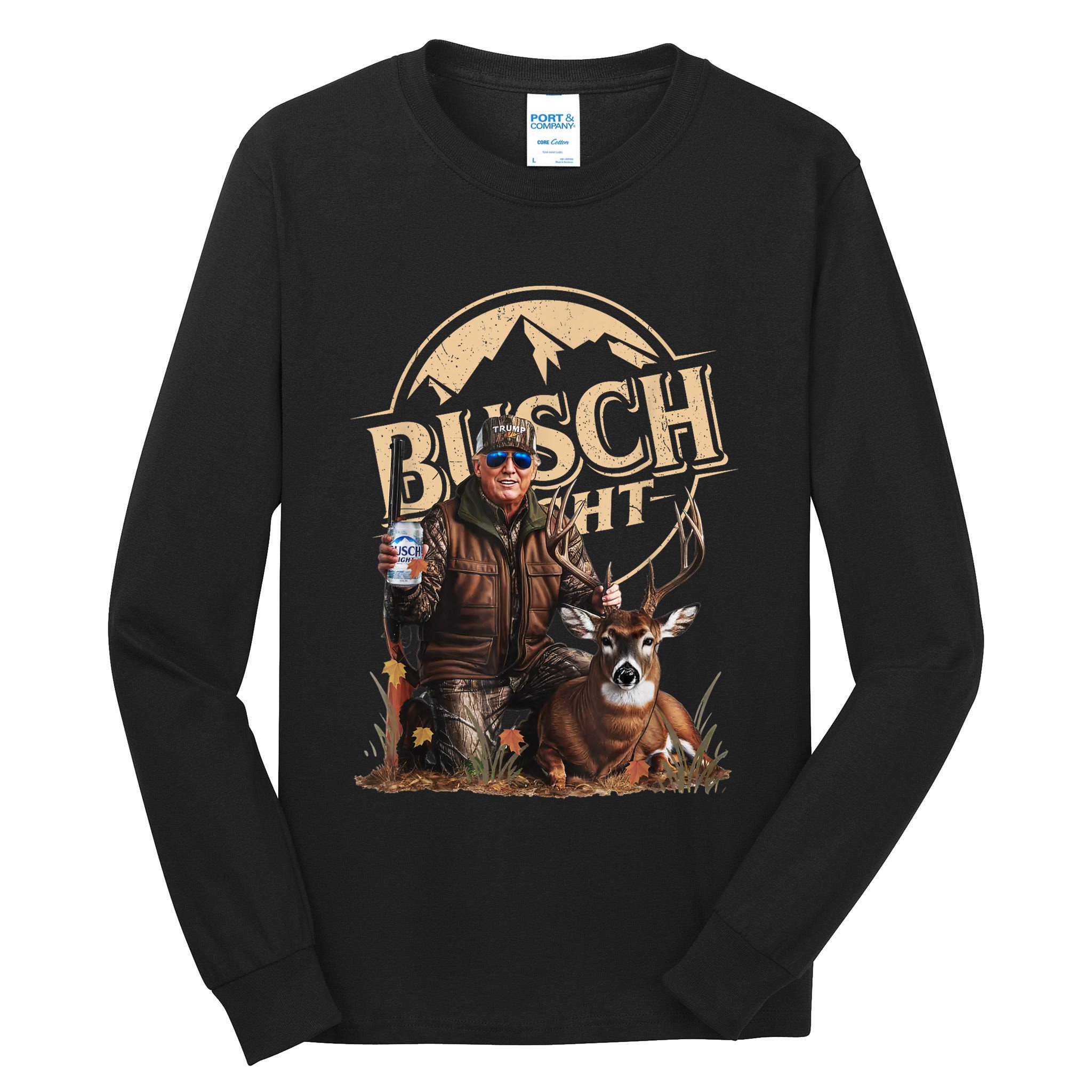 Retro Trump Hunting Deer Funny Beer Drinking Beer Hunting Tall Long Sleeve T-Shirt