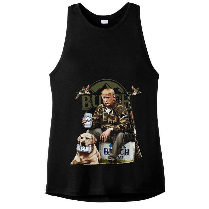 Retro Trump Hunting Deer Funny Beer Drinking Beer Hunting Ladies PosiCharge Tri-Blend Wicking Tank