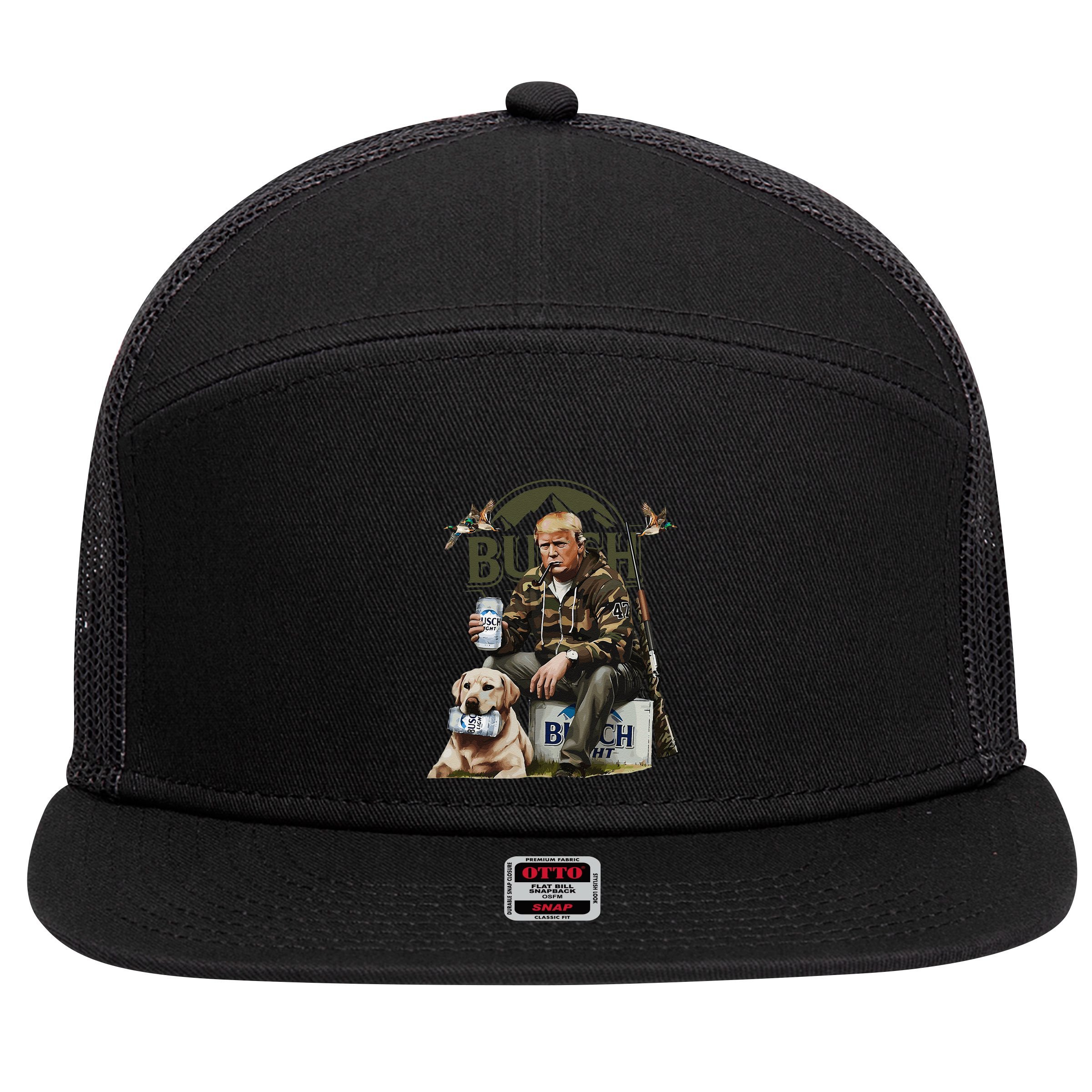 Retro Trump Hunting Deer Funny Beer Drinking Beer Hunting 7 Panel Mesh Trucker Snapback Hat
