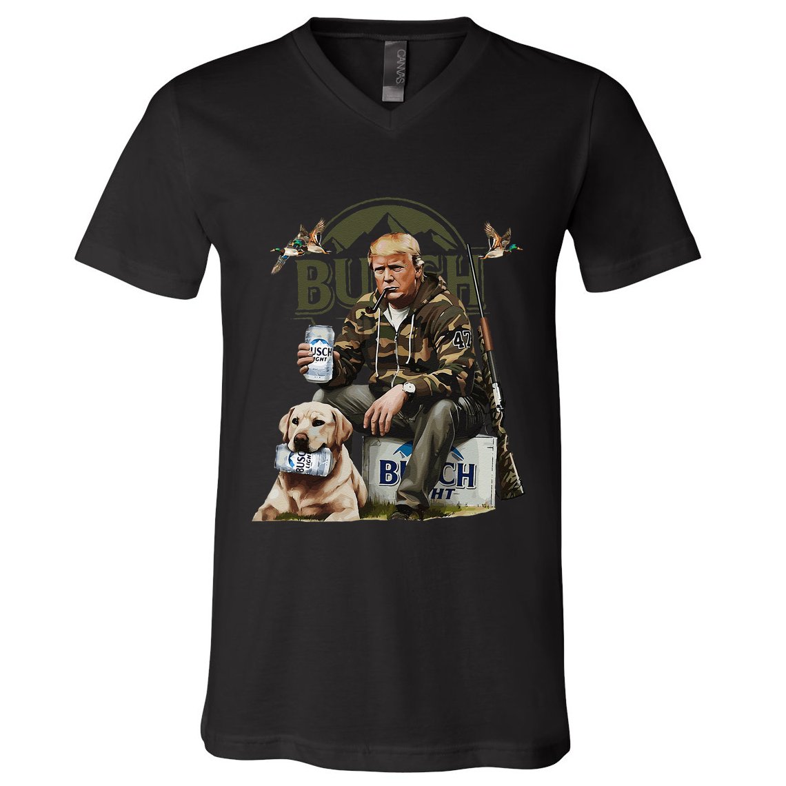 Retro Trump Hunting Deer Funny Beer Drinking Beer Hunting V-Neck T-Shirt