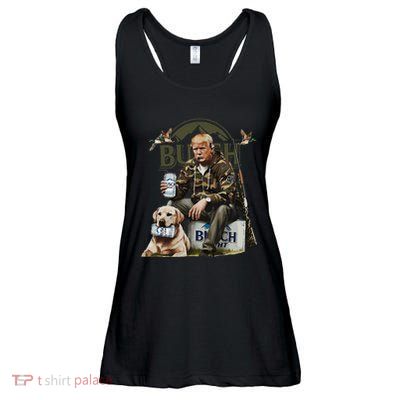 Retro Trump Hunting Deer Funny Beer Drinking Beer Hunting Ladies Essential Flowy Tank