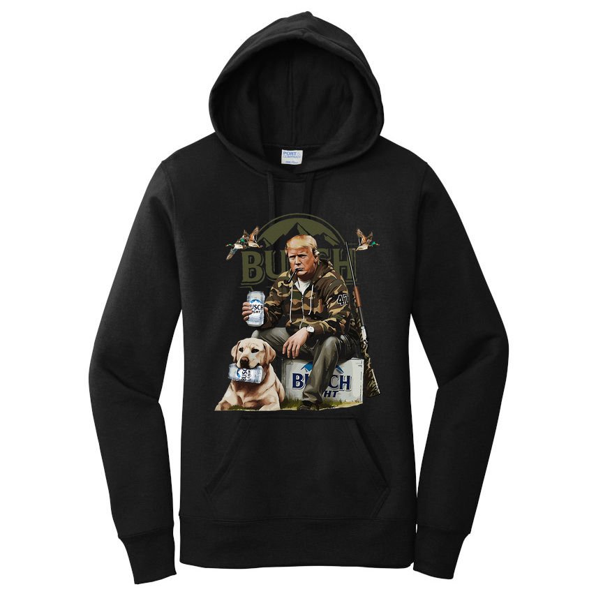 Retro Trump Hunting Deer Funny Beer Drinking Beer Hunting Women's Pullover Hoodie