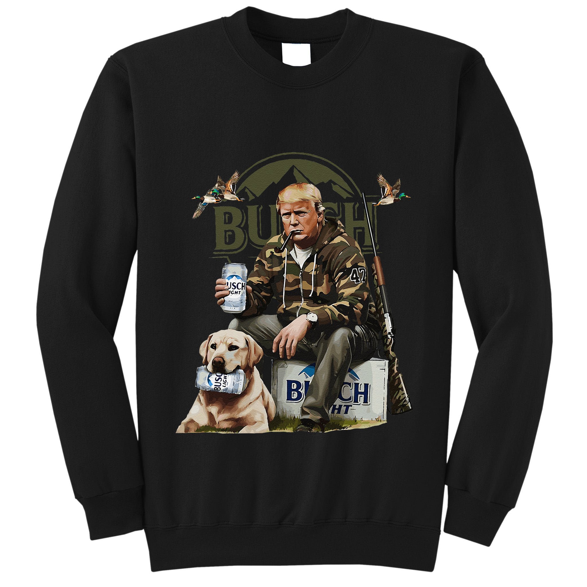 Retro Trump Hunting Deer Funny Beer Drinking Beer Hunting Tall Sweatshirt