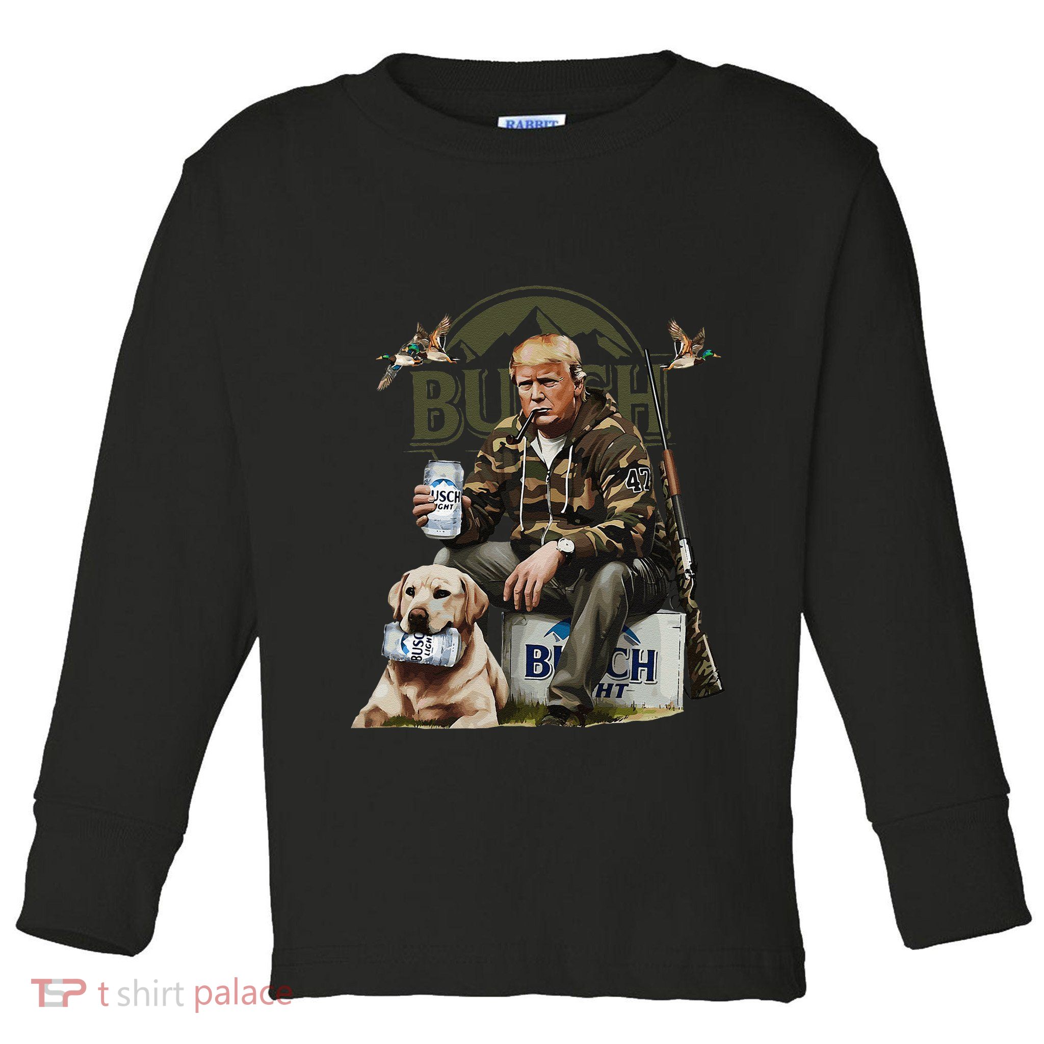 Retro Trump Hunting Deer Funny Beer Drinking Beer Hunting Toddler Long Sleeve Shirt