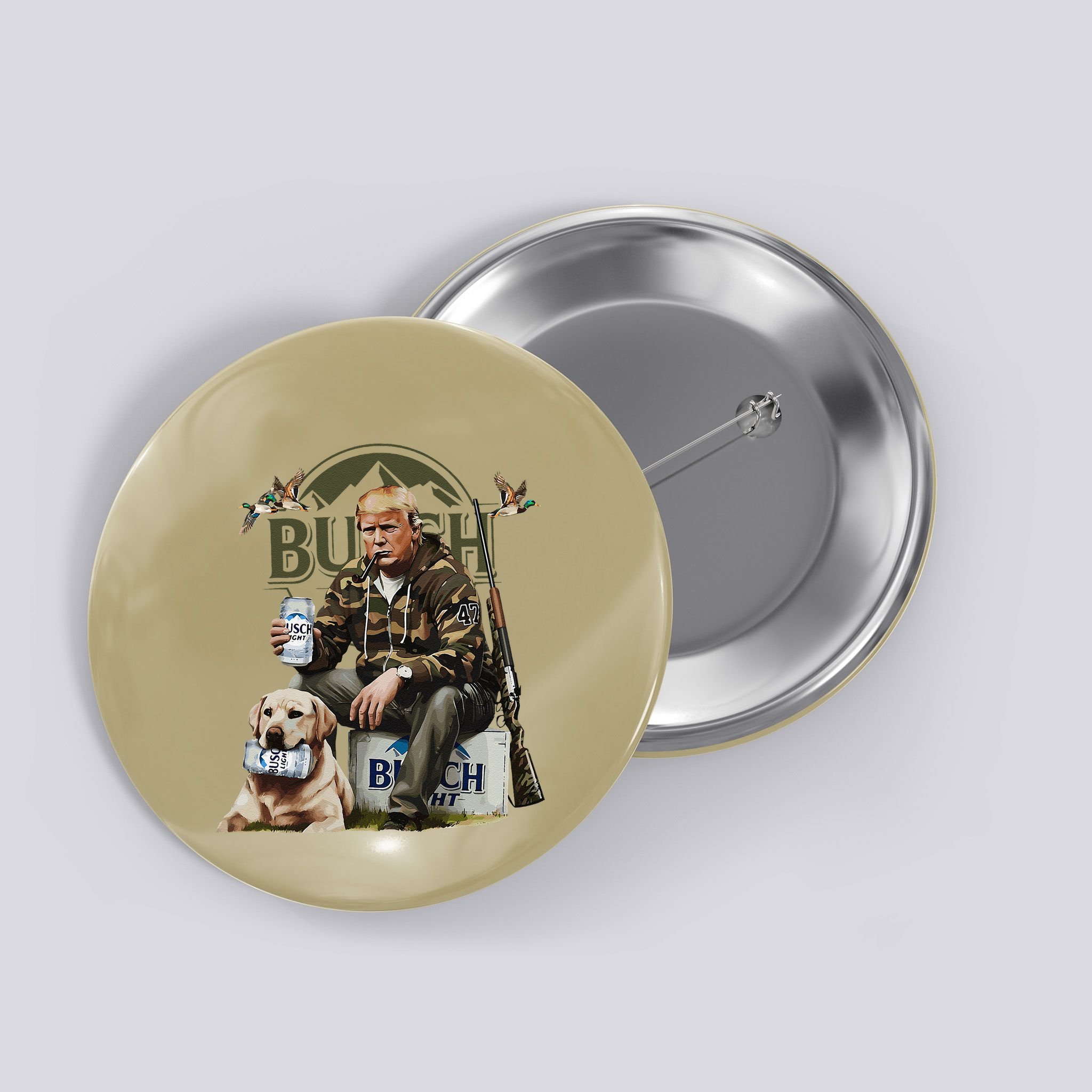 Retro Trump Hunting Deer Funny Beer Drinking Beer Hunting Button