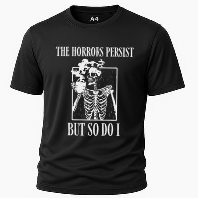 Retro The Horrors Persist But So Do I Humor Skeleton Coffee Performance Shirt