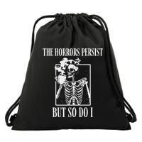 Retro The Horrors Persist But So Do I Humor Skeleton Coffee Drawstring Bag
