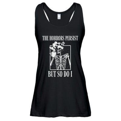 Retro The Horrors Persist But So Do I Humor Skeleton Coffee Ladies Essential Flowy Tank