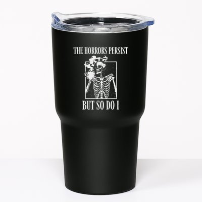 Retro The Horrors Persist But So Do I Humor Skeleton Coffee Tumbler