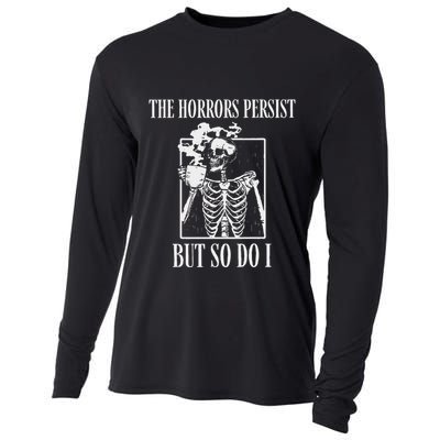 Retro The Horrors Persist But So Do I Humor Skeleton Coffee Cooling Performance Long Sleeve Crew