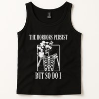 Retro The Horrors Persist But So Do I Humor Skeleton Coffee Tank Top