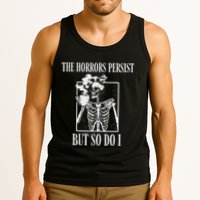 Retro The Horrors Persist But So Do I Humor Skeleton Coffee Tank Top