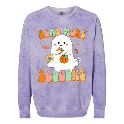 Retro Teacher Halloween Ghost Read More Books Teacher Colorblast Crewneck Sweatshirt